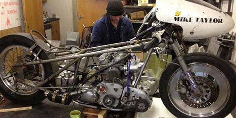 Image of This supercharged Triumph Trident sprint bike takes shape in our workshop